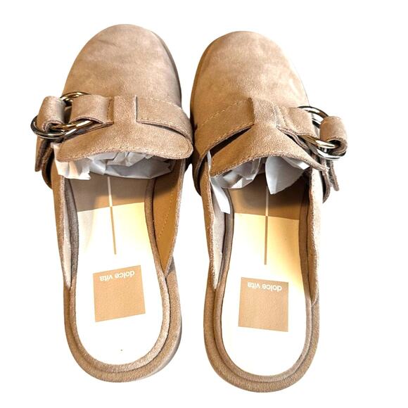 Dolce Vita Suede Buckle Slip-On Clogs Mules Size 7 Taupe Beige NEW WITHOUT BOX - Picture 1 of 5